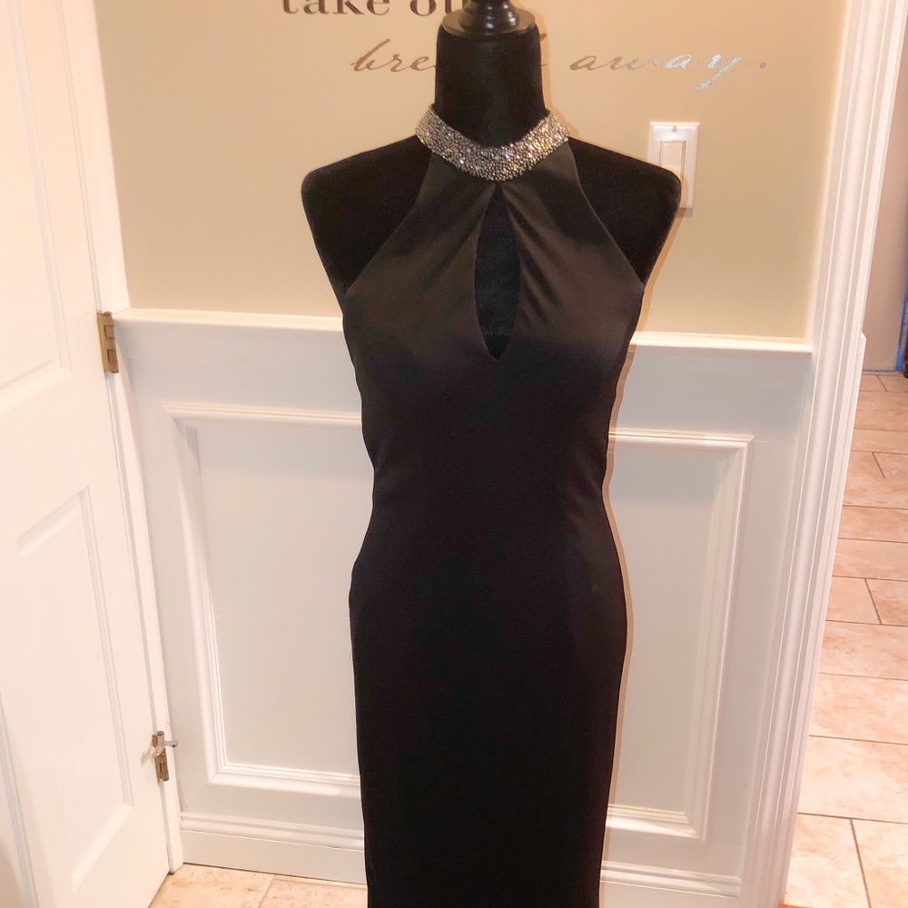 Backless HannahS Sequin Train & Beaded Choker Gown